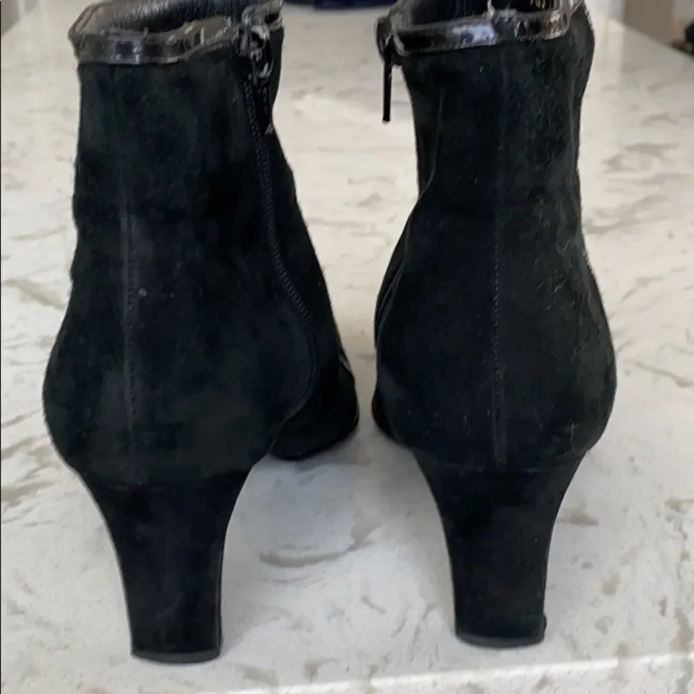Salvatore Ferragamo Suede Patent Heeled Booties Dressy  Pointed Toe Blac…‎